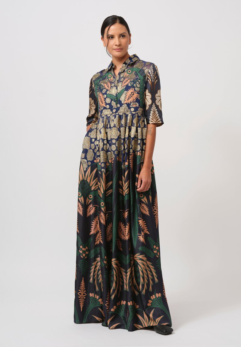 Biyan Silk Ives Dress in Navy & Gold	