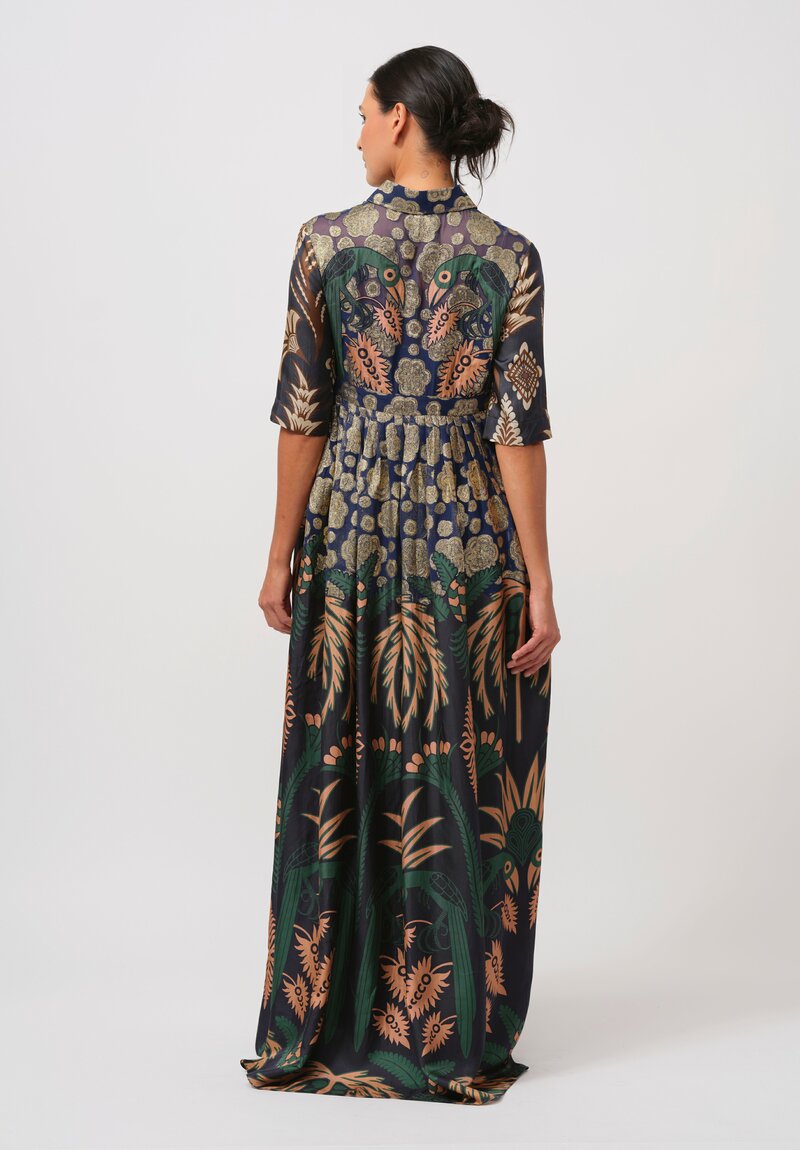 Biyan Silk Ives Dress in Navy & Gold	