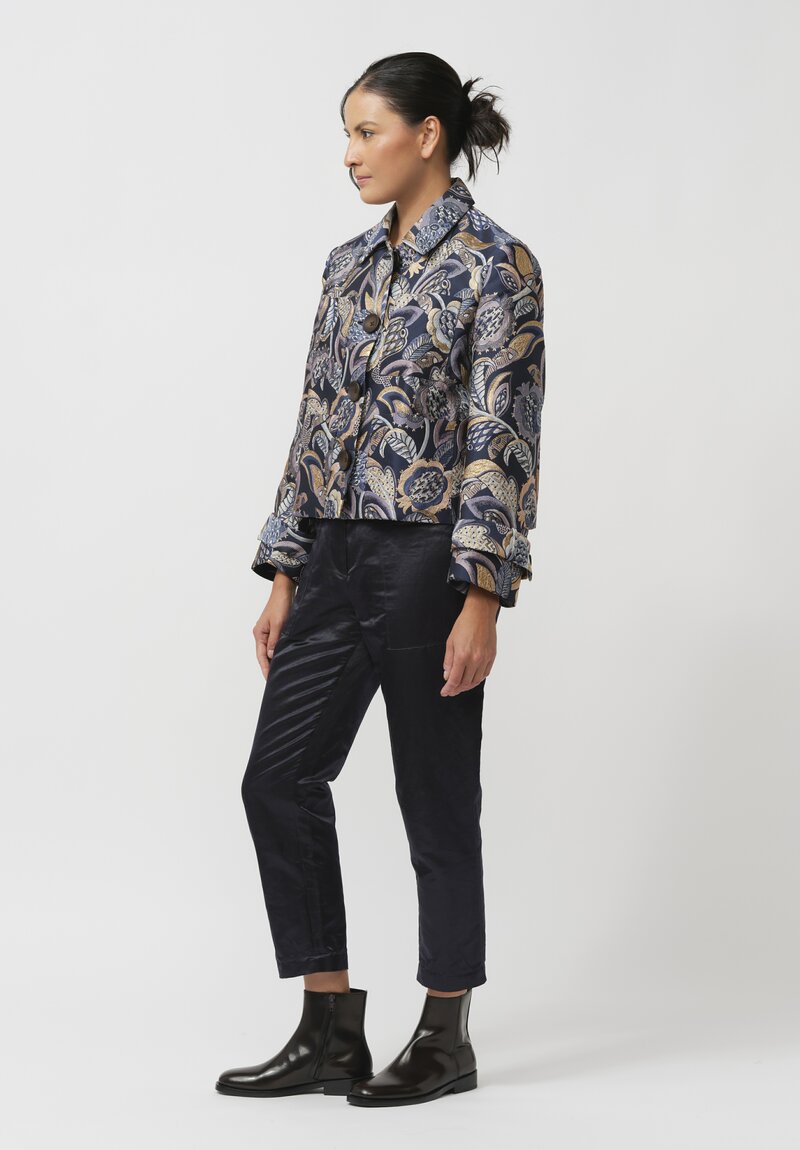 Biyan Calla Jacquard Jacket in Navy Blue & Gold	