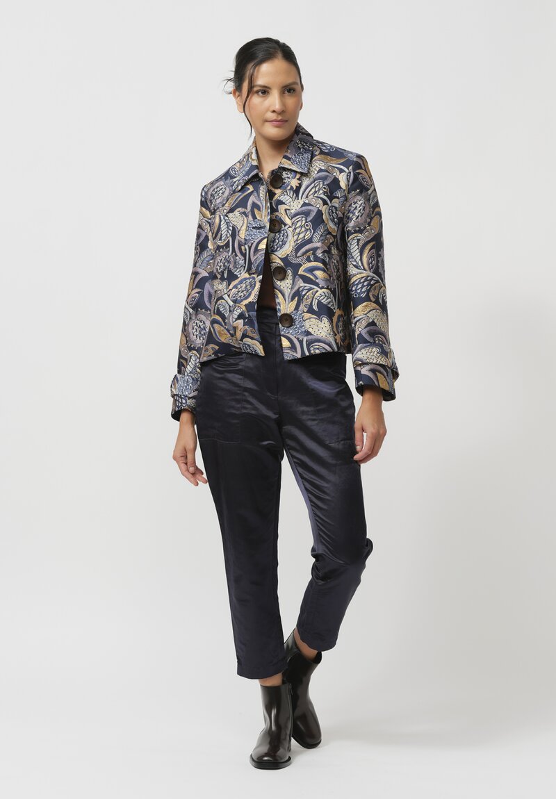 Biyan Calla Jacquard Jacket in Navy Blue & Gold	