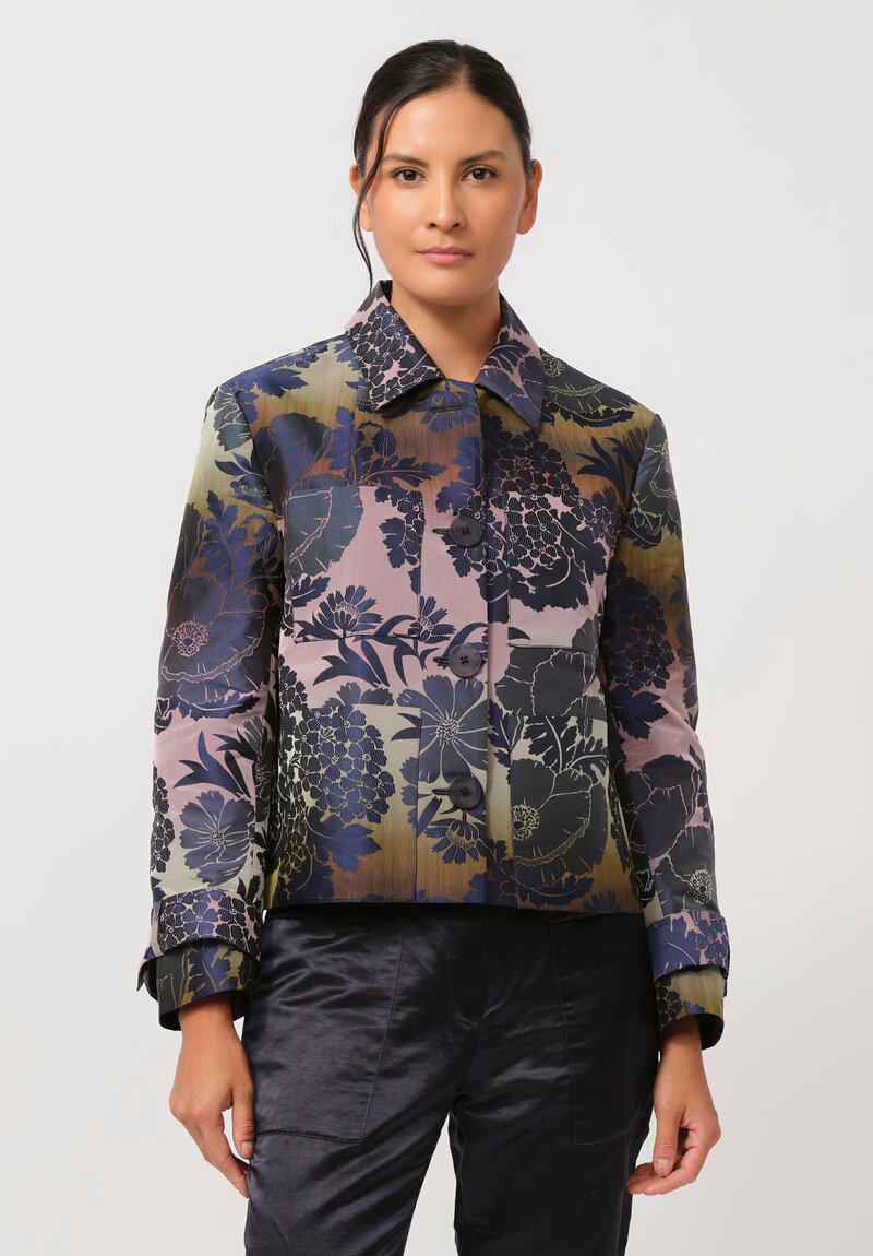 Biyan Calla Cossetta Jacquard Jacket in Navy Blue & Purple	