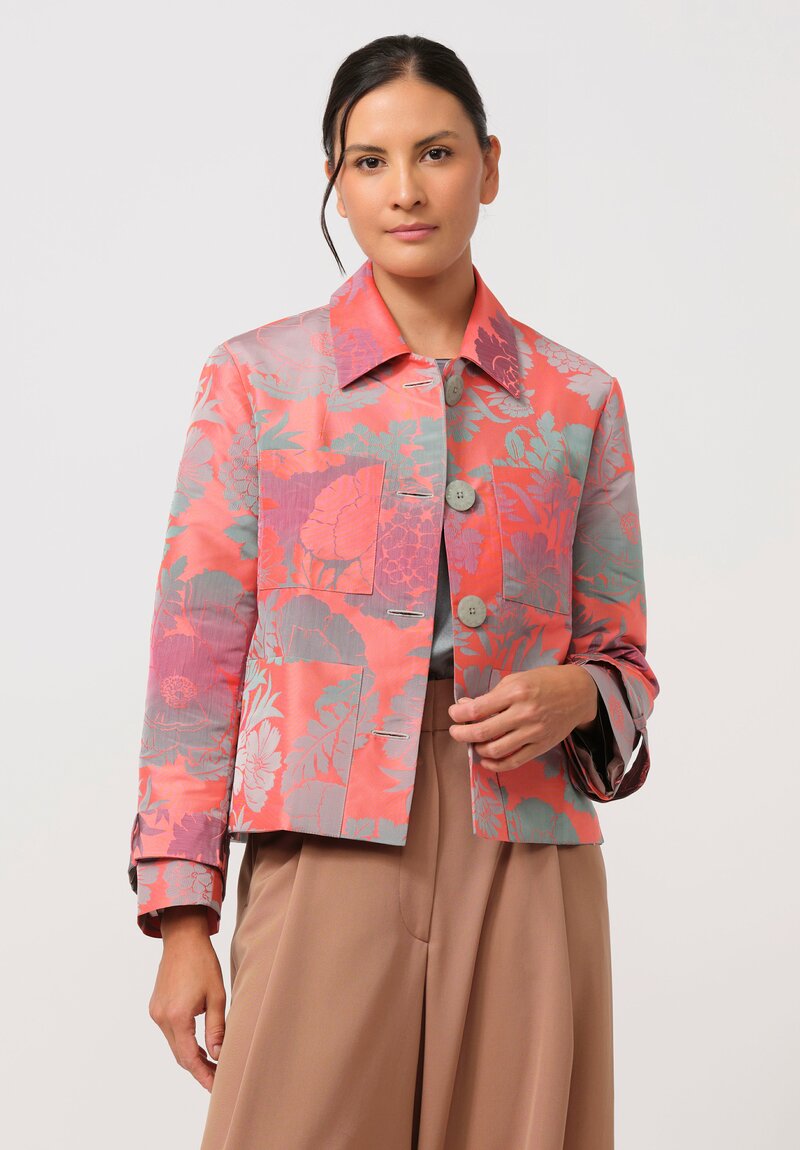 Biyan Calla Cossetta Jacquard Jacket in Coral & Green	