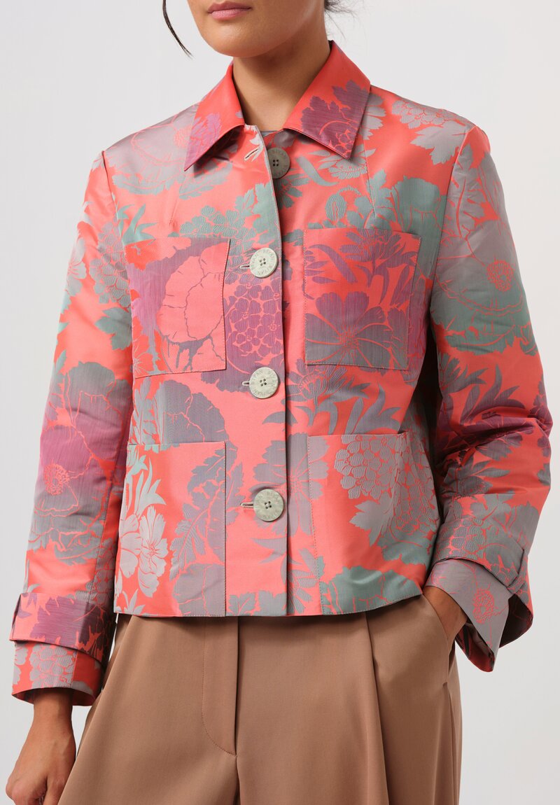 Biyan Calla Cossetta Jacquard Jacket in Coral & Green	