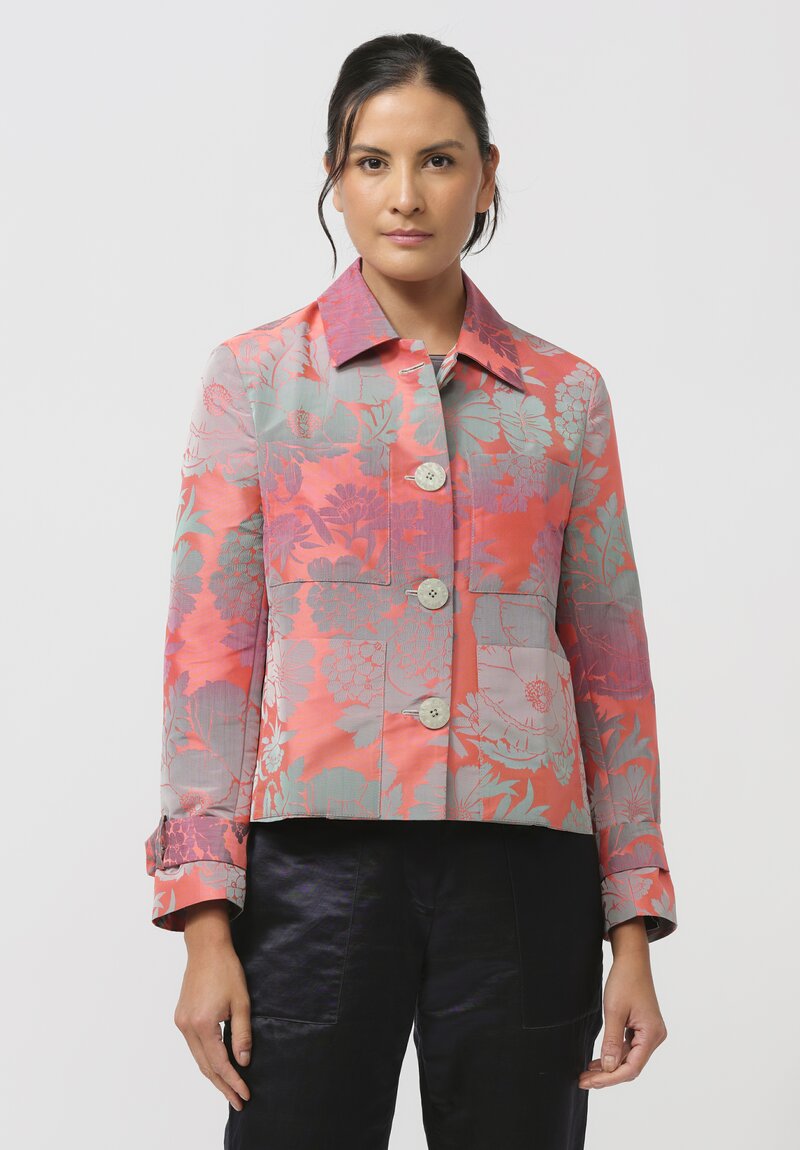 Biyan Calla Cossetta Jacquard Jacket in Coral & Green	