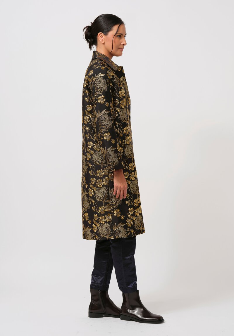 Biyan Hebe Floral Jacquard Coat in Black & Gold	