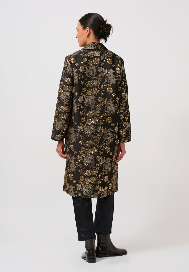 Biyan Hebe Floral Jacquard Coat in Black & Gold	