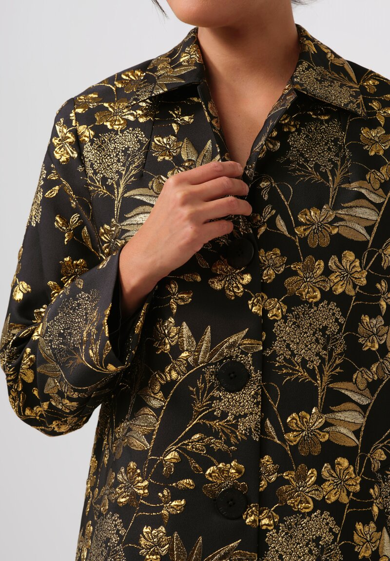 Biyan Hebe Floral Jacquard Coat in Black & Gold	