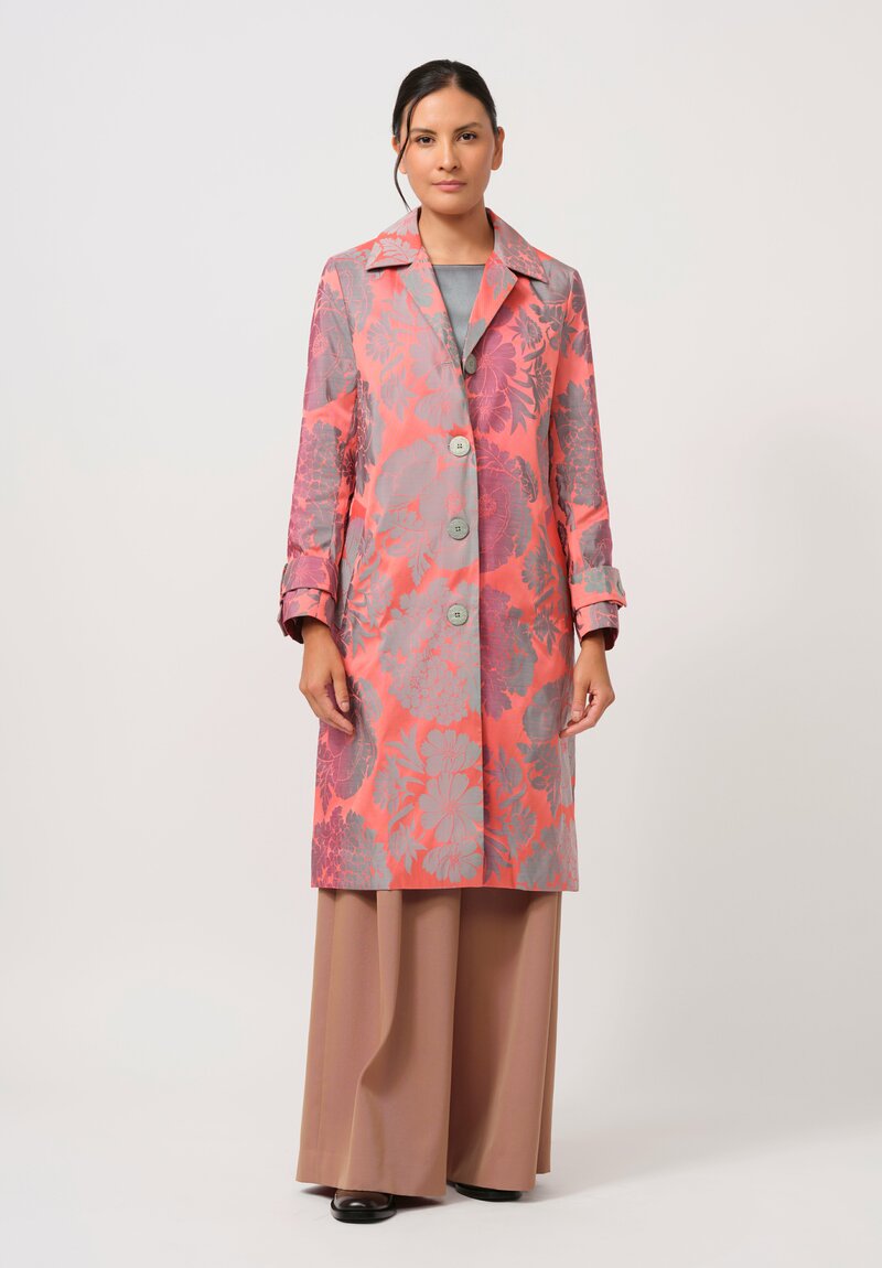 Biyan Hera Jacquard Coat in Coral, Green & Grey	