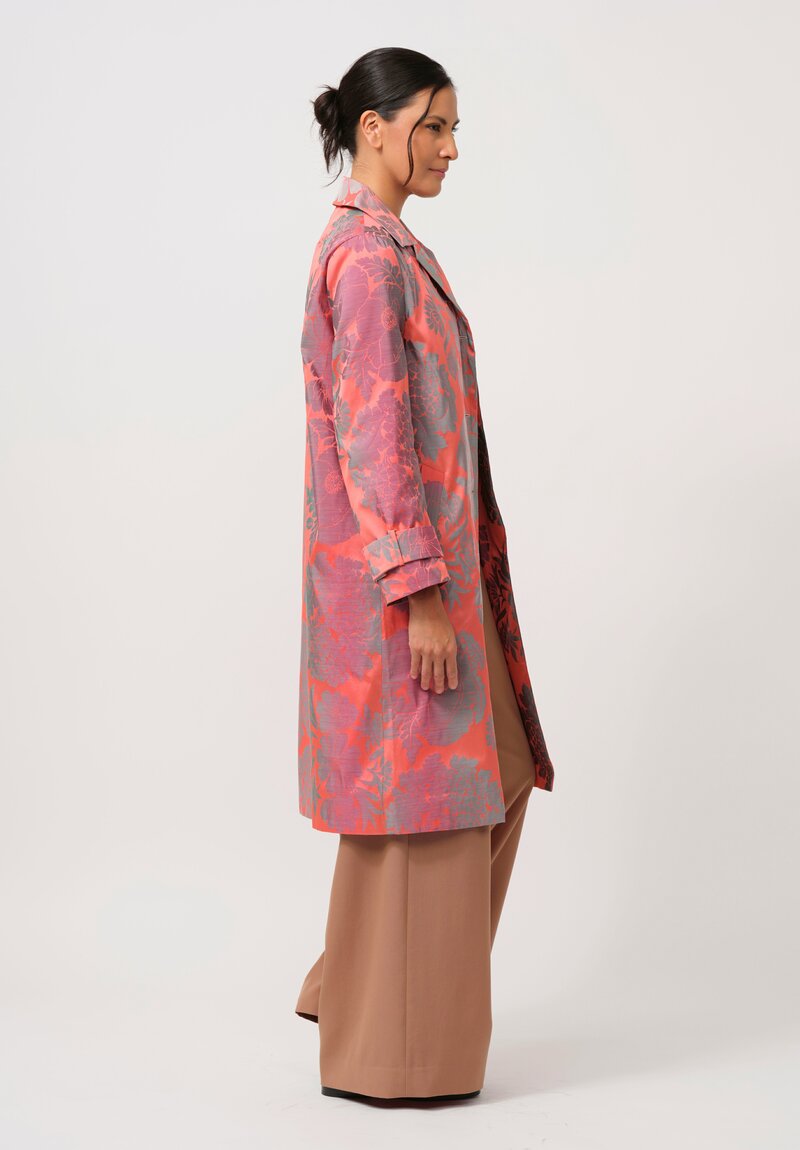 Biyan Hera Jacquard Coat in Coral, Green & Grey	