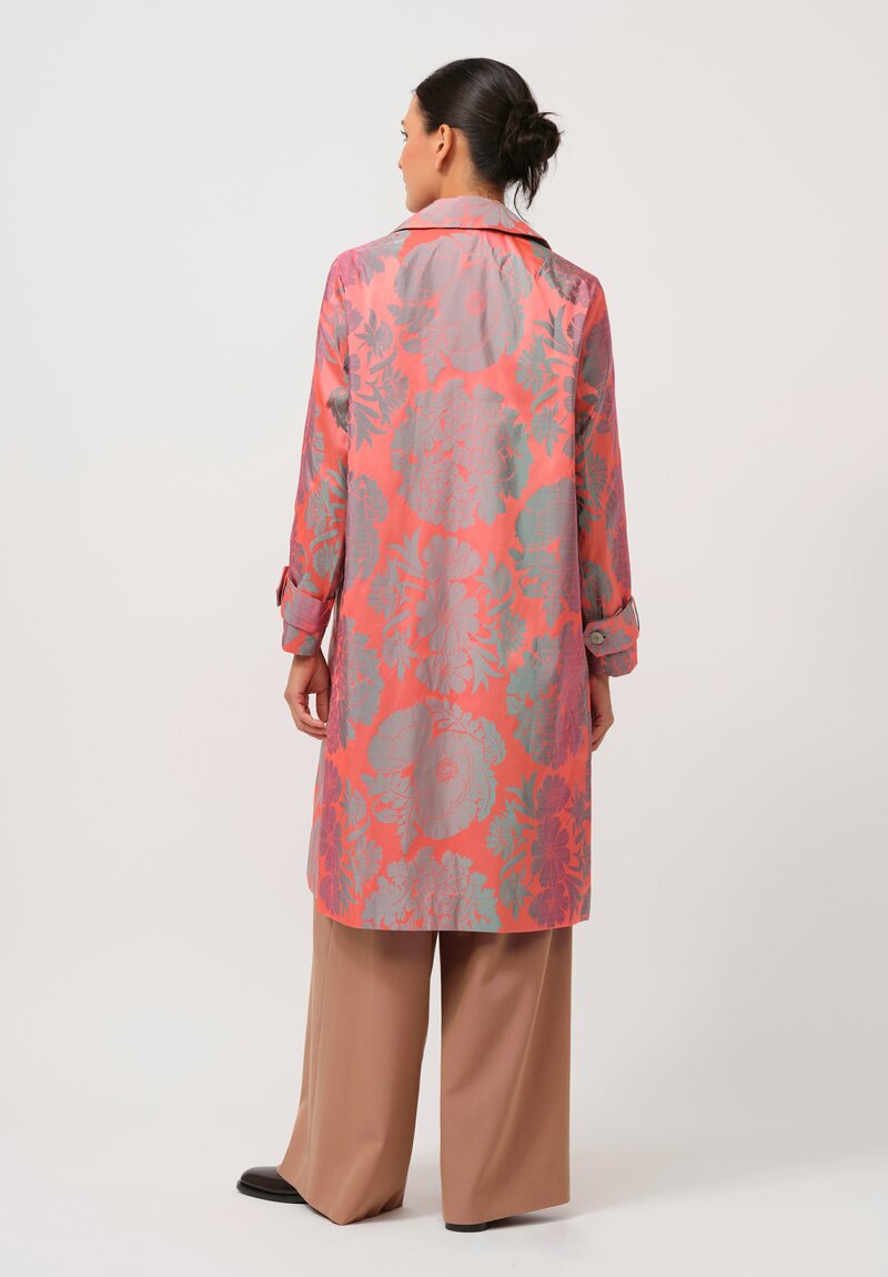 Biyan Hera Jacquard Coat in Coral, Green & Grey	