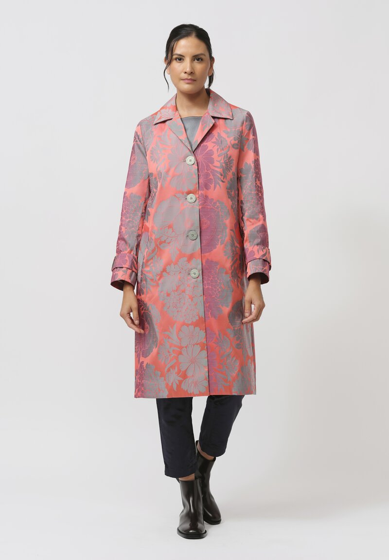 Biyan Hera Jacquard Coat in Coral, Green & Grey	