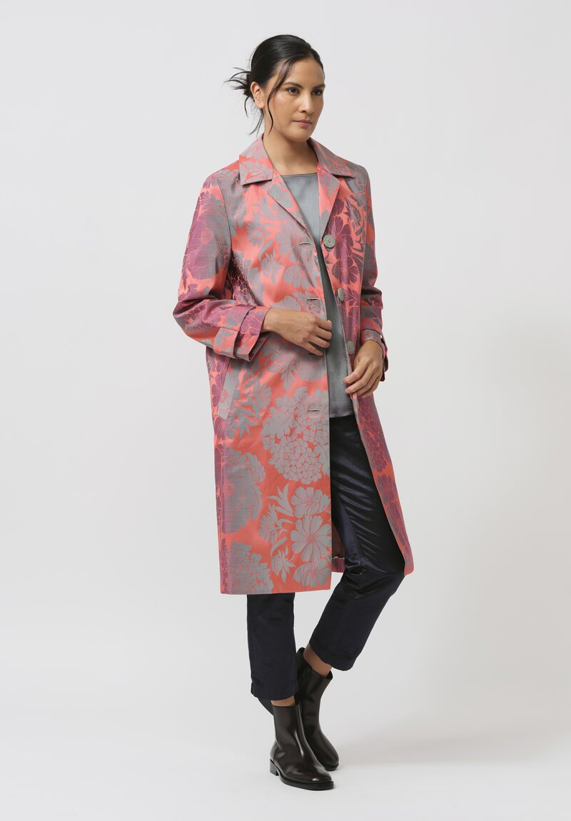 Biyan Hera Jacquard Coat in Coral, Green & Grey	