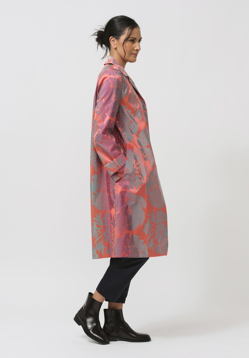 Biyan Hera Jacquard Coat in Coral, Green & Grey	