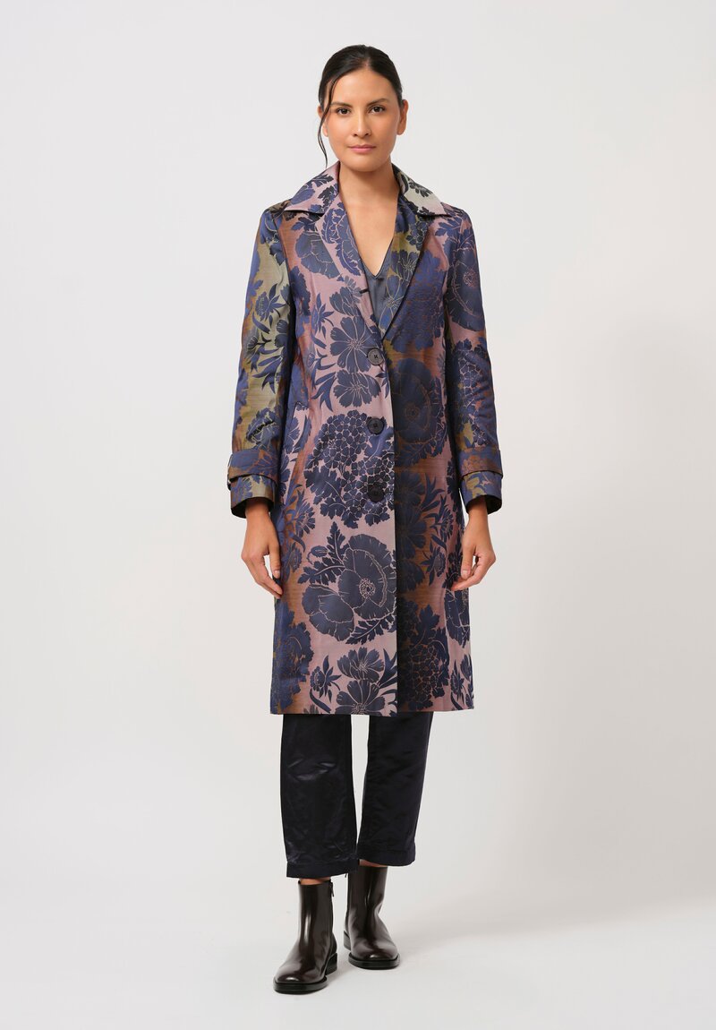 Biyan Hera Jacquard Coat in Purple, Navy & Green	