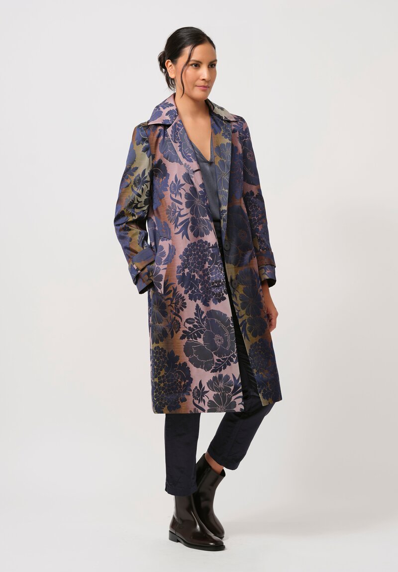 Biyan Hera Jacquard Coat in Purple, Navy & Green	