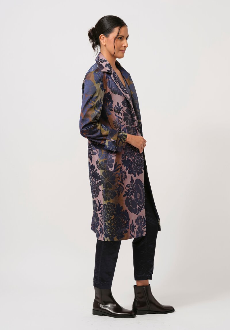 Biyan Hera Jacquard Coat in Purple, Navy & Green	