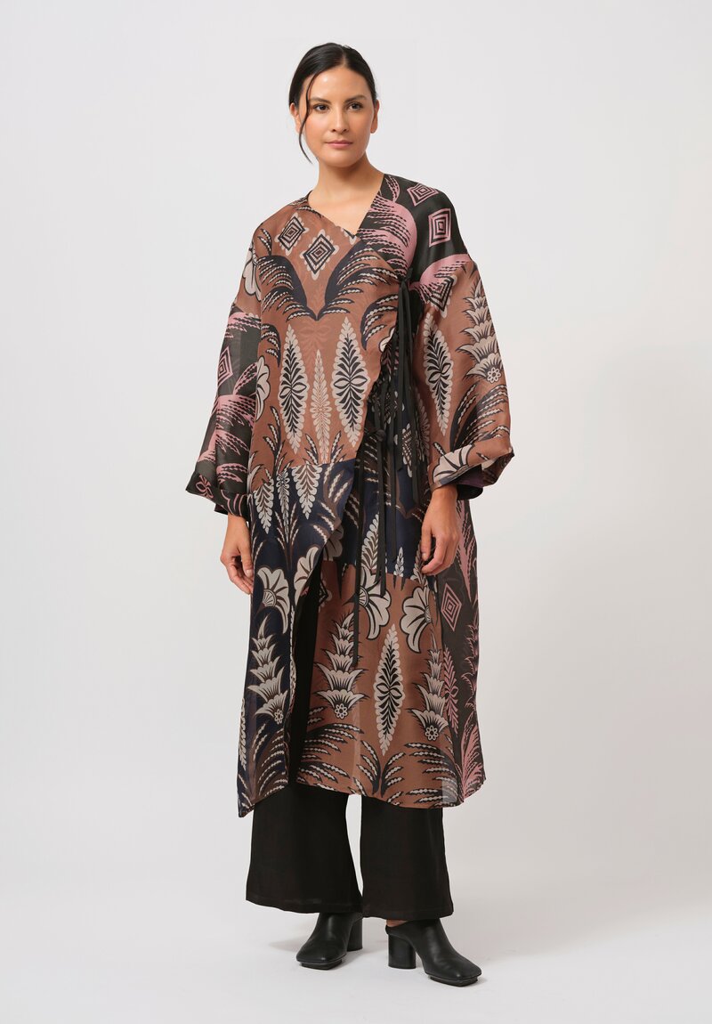 Biyan Silk Haya Wrap Tunic in Rust & Green	