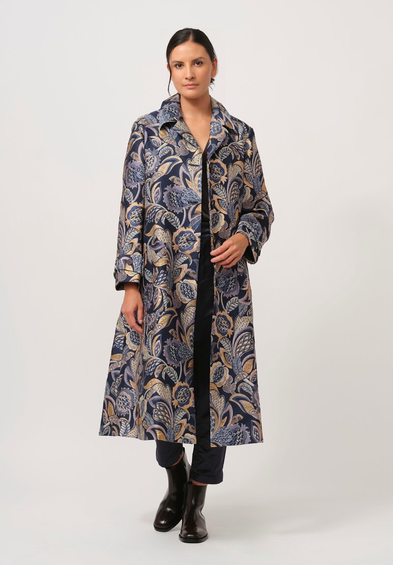 Biyan Jacquard Haraya Coat in Navy & Gold	