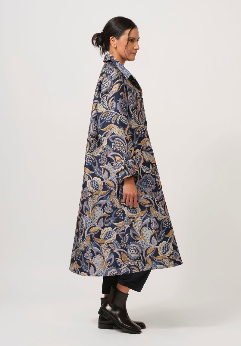 Biyan Jacquard Haraya Coat in Navy & Gold	