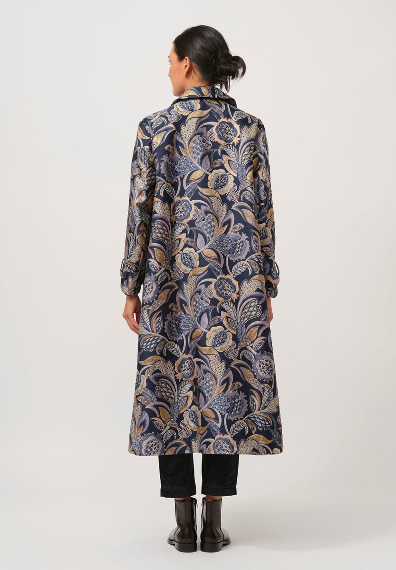 Biyan Jacquard Haraya Coat in Navy & Gold	