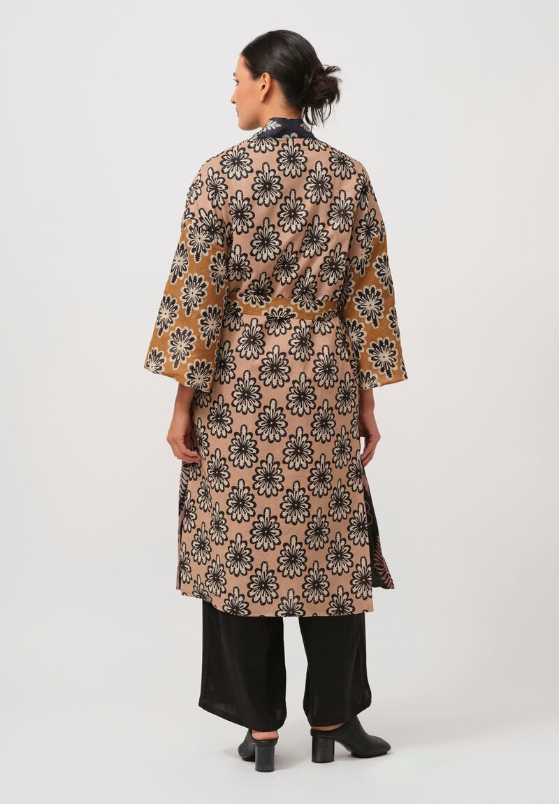 Biyan Silk & Cotton Hiero Kimono Coat in Navy, Green & Cream	