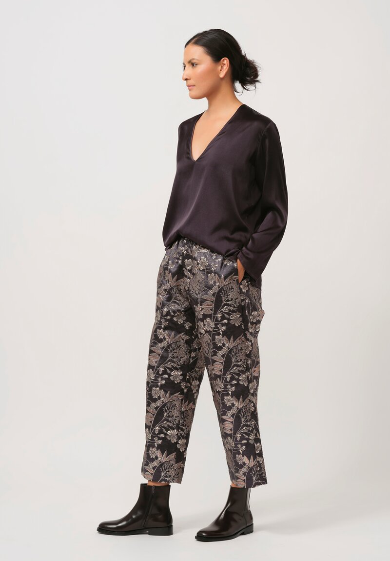 Biyan Jacquard Folene Pants in Stone Grey & Pink	