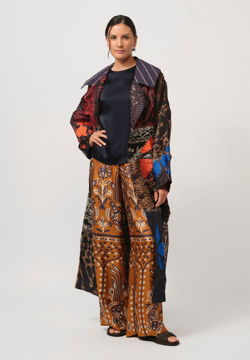 Biyan Silk Foria Pants in Navy & Rust	