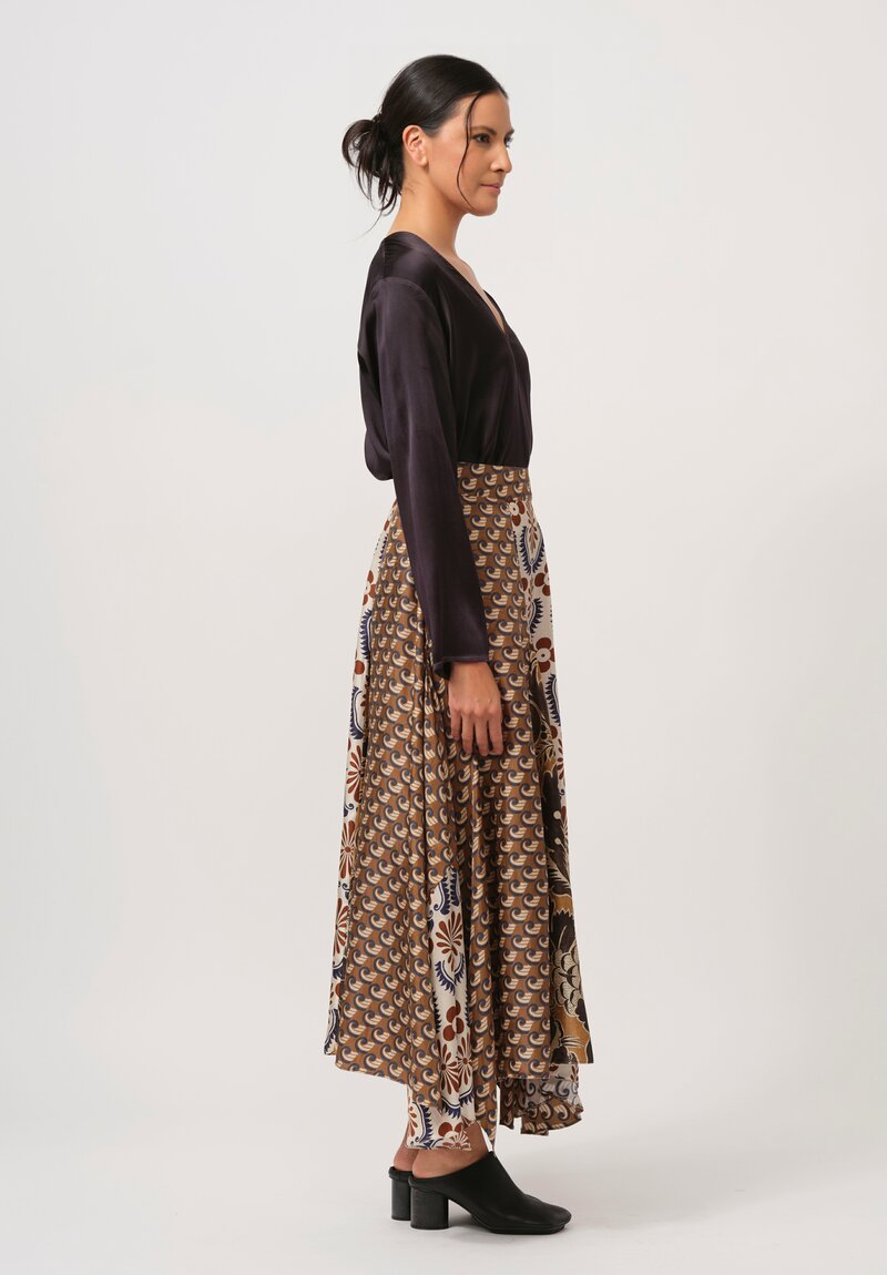 Biyan Silk Nehera Skirt in Navy & Rust