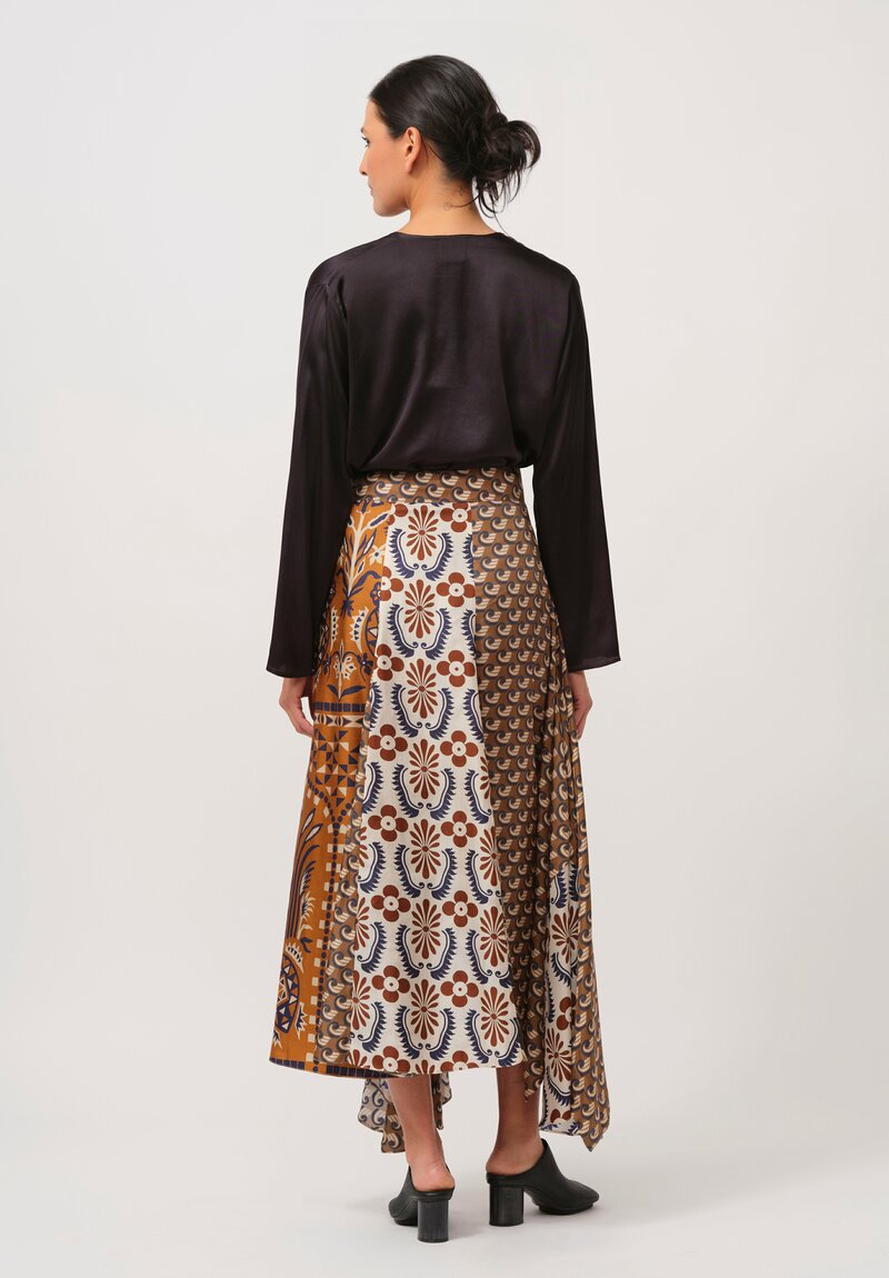 Biyan Silk Nehera Skirt in Navy & Rust