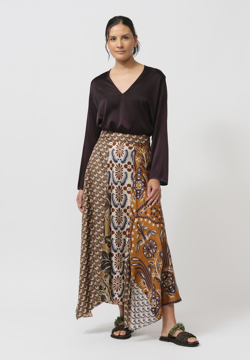 Biyan Silk Nehera Skirt in Navy & Rust	