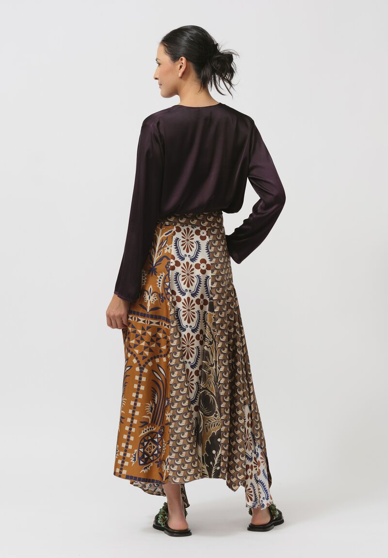 Biyan Silk Nehera Skirt in Navy & Rust	