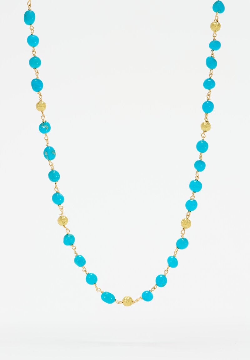 Greig Porter 18K Hammered Gold Beads & Castle Dome Turquoise Necklace