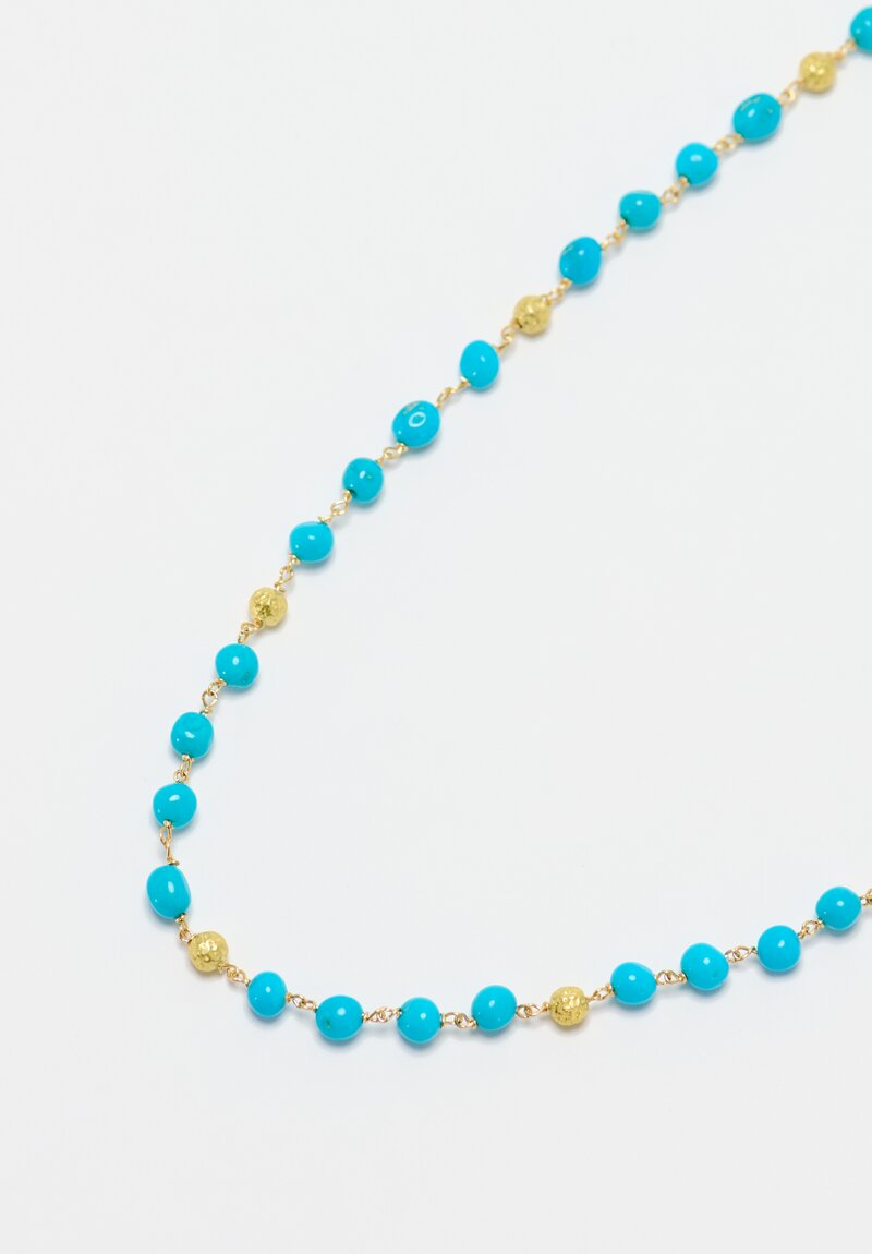 Greig Porter 18K Hammered Gold Beads & Castle Dome Turquoise Necklace