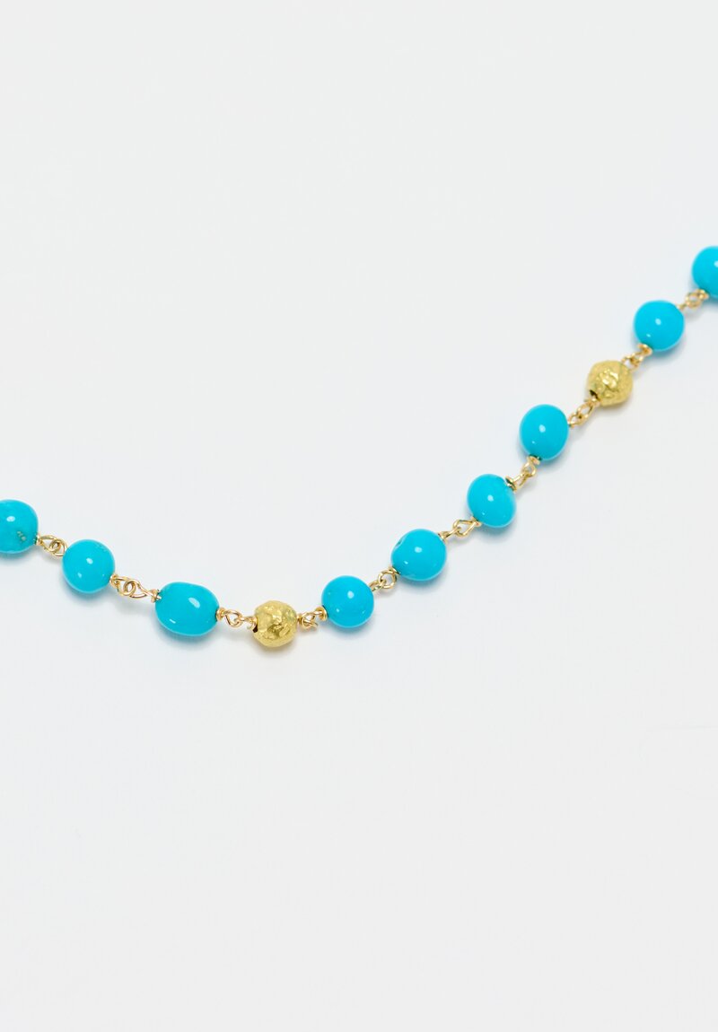 Greig Porter 18K Hammered Gold Beads & Castle Dome Turquoise Necklace