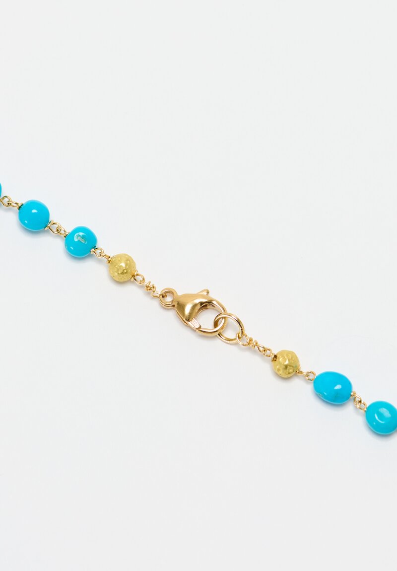 Greig Porter 18K Hammered Gold Beads & Castle Dome Turquoise Necklace