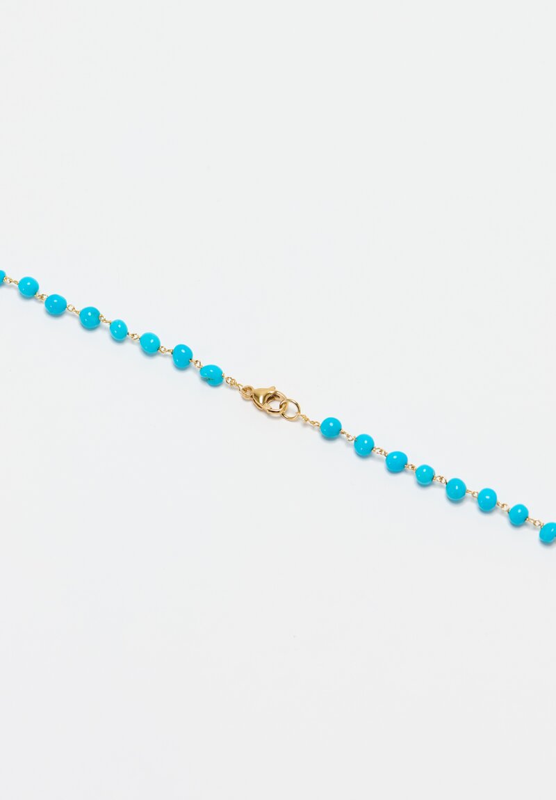 Greig Porter 18K Hammered Gold Beads & Castle Dome Turquoise Long Necklace 