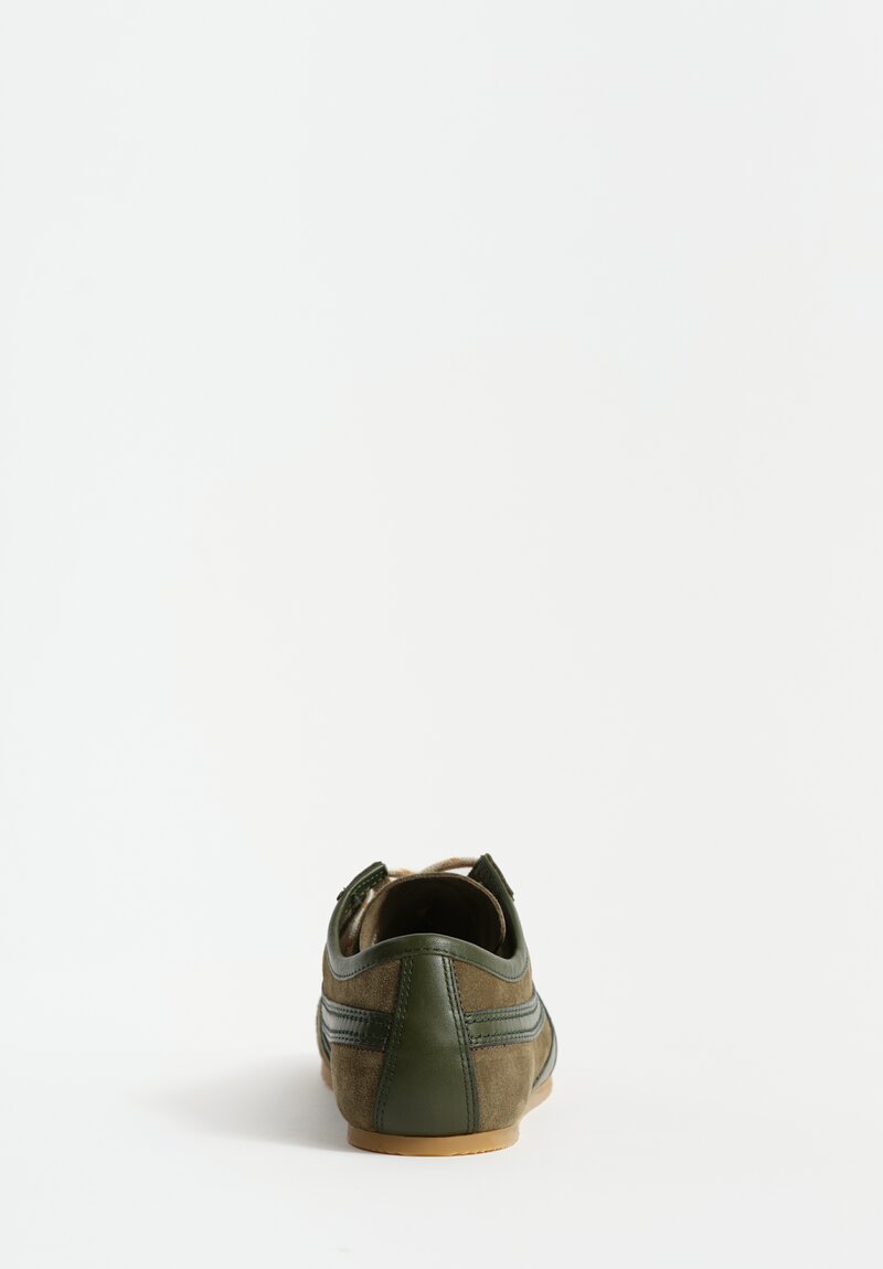 Dries Van Noten Leather Trimmed Suede Sneakers in Olive Green	