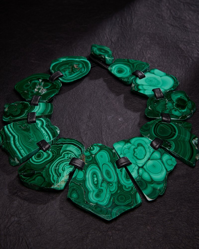 Monies UNIQUE Leather & Malachite Necklace	