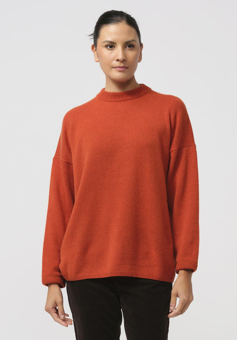 Kaval Cashmere Sable Knit Crew Neck Sweater in Daidai Orange	