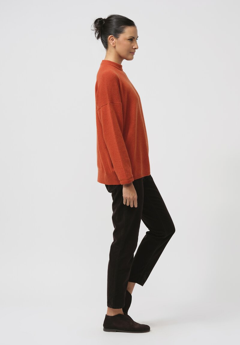 Kaval Cashmere Sable Knit Crew Neck Sweater in Daidai Orange	