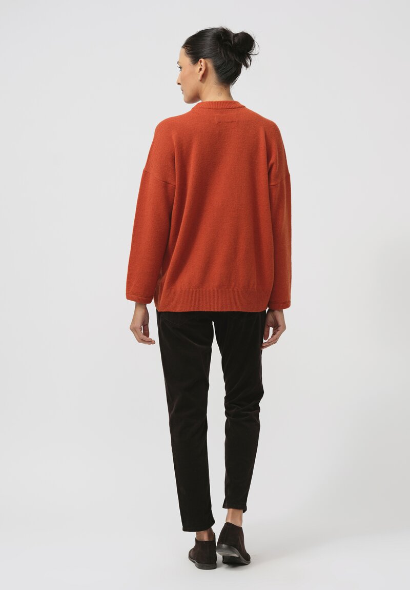 Kaval Cashmere Sable Knit Crew Neck Sweater in Daidai Orange	