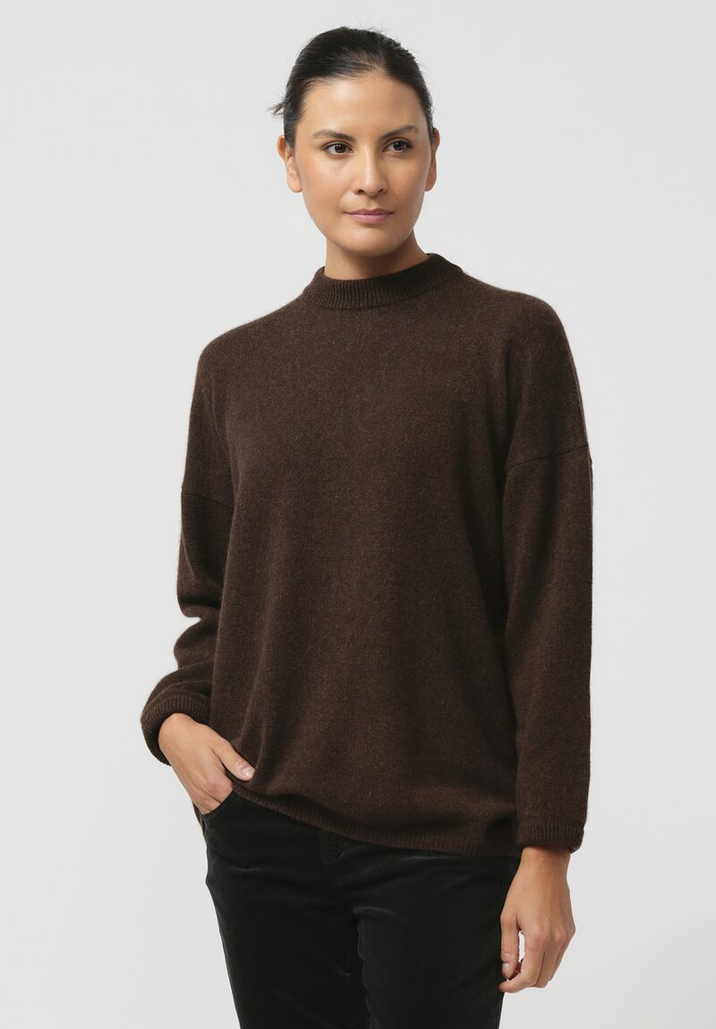 Kaval Cashmere Sable Knit Crew Neck Sweater in Brown	