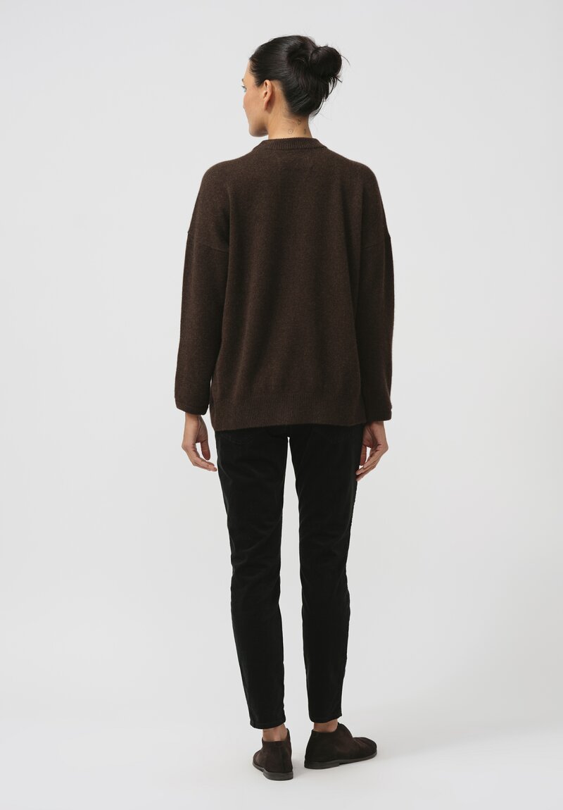 Kaval Cashmere Sable Knit Crew Neck Sweater in Brown	