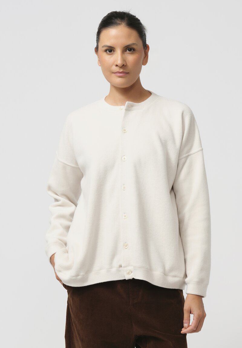 Kaval Silk Fleece Cardigan in Pearl White	