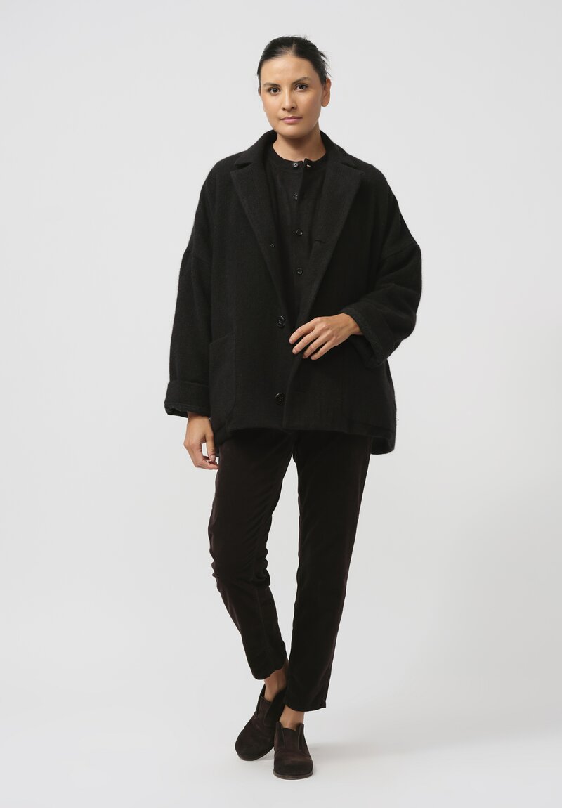 Kaval Silk Fleece Cardigan in Black	