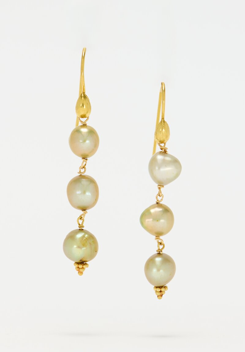 Greig Porter 18K, 3 Pearl Drop Earrings	