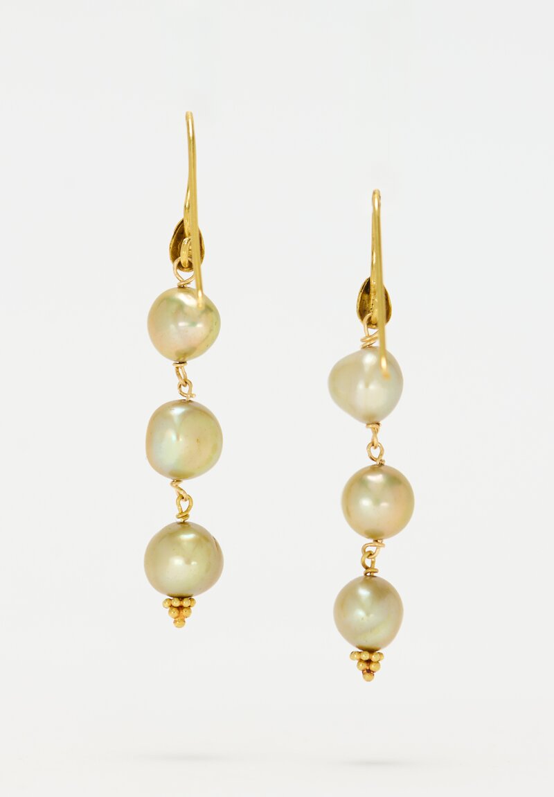 Greig Porter 18K, 3 Pearl Drop Earrings	