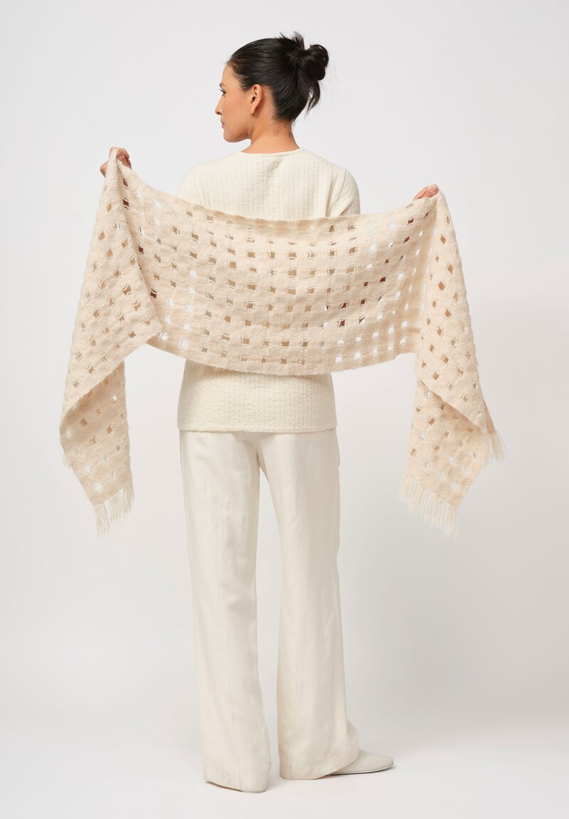 Lauren Manoogian Handwoven Baby Alpaca Grid Scarf in Alabaster Cream	