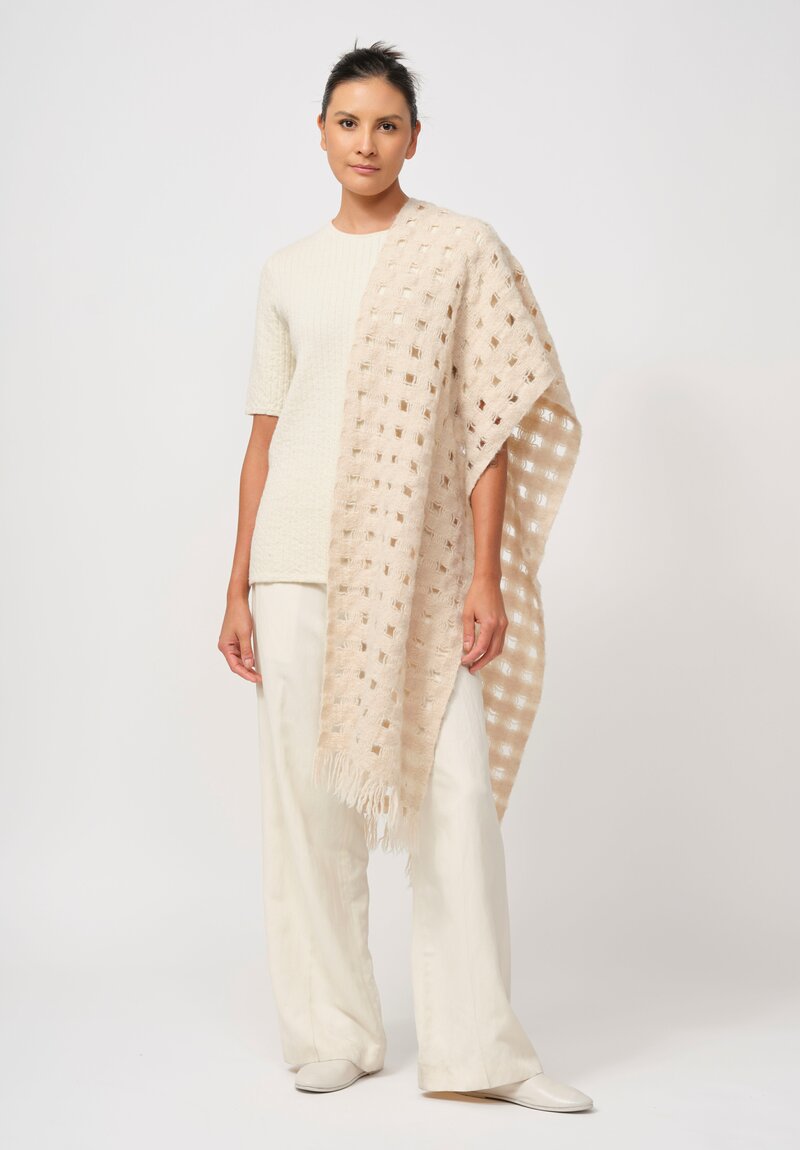 Lauren Manoogian Handwoven Baby Alpaca Grid Scarf in Alabaster Cream	