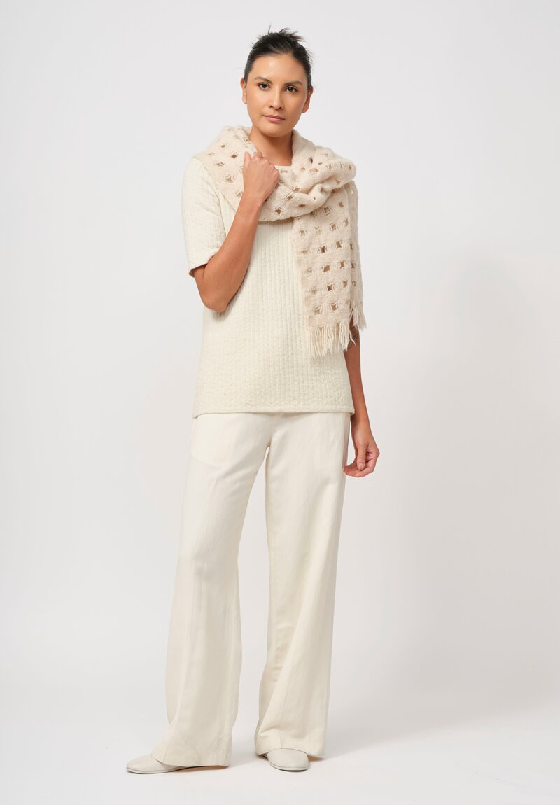 Lauren Manoogian Handwoven Baby Alpaca Grid Scarf in Alabaster Cream	